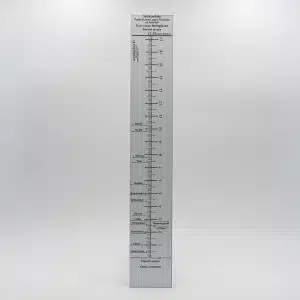 Le Lambdamètre de Bernard TENAND, règle graduée verticale en aluminium portant les repères des systèmes physiologiques