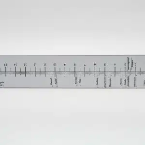 Le Lambdamètre à plat, réglette graduée portant les repères des systèmes physiologiques